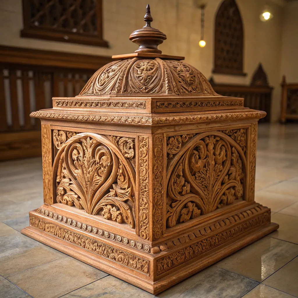 An intricately carved wooden sculpture